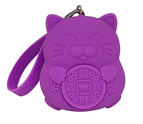 Meta-U Squishy Silicone Coin Purse - Portable Change Purse with Key Chain - Large Capacity Keys Case - Lucky Cat Shape (Purple)