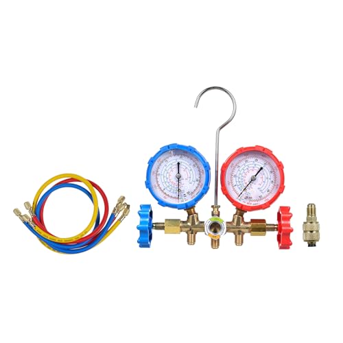 Shkalacar AC Diagnostic Manifold Gauge Set for R134a R32 R22 R410A, AC Gauges 3 Way Automotive AC Gauge Set with Hoses Adapter