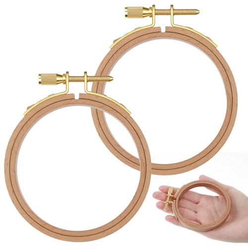 Ymapinc 3-Inch Wood Embroidery Hoops (Set of 2) - Beech Wood Cross Stitch Frames with Adjustable Tension Screw for Crafting & Display