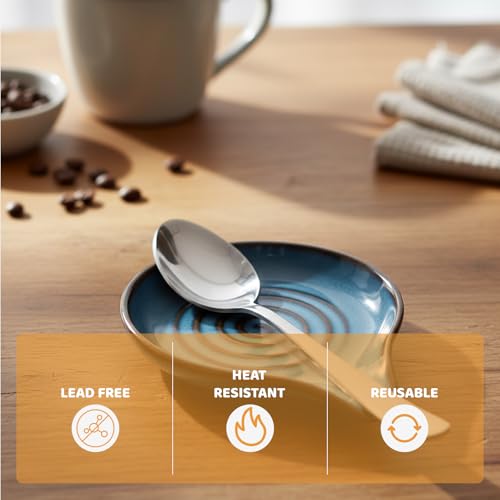 Diameter 13 CM Spoon Rest, Ceramic Spoon Rest with Spiral Design, Handcrafted Glazed Spoon Holder Spoon Holder, Heat-Resistant and Dishwasher Safe, Kiln Turning Blue - Image 4