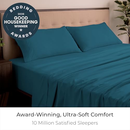 Image of Mellanni King Sheets Set - 4 PC Iconic Collection Bedding | Hotel Luxury, Extra Soft, Cooling Bed Sheets - Wrinkle, Fade, Stain Resistant (King, Teal)