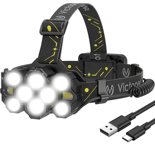 Lampe Frontale Rechargeable v10000, 22000 Lumens, 10 LED Ultra Puissante avec 10 Modes, Étanchéité IPX4, Réglable 90°, Lampe Frontale LED Mains Libres pour Camping, Pêche, Vélo, Randonnée, Noir