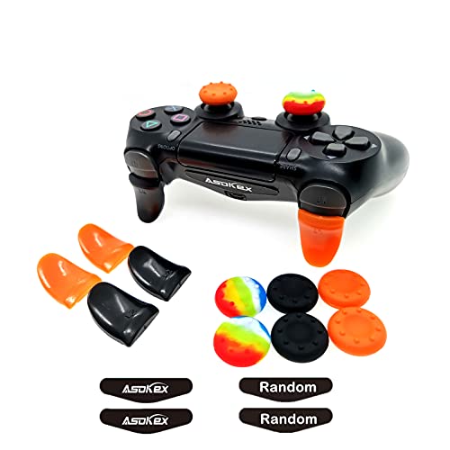 Disparadores L2 R2 PS4 (2 pares de extensores de gatillo, 6 empuñaduras de palanca, 2 pares de calcomanías de barra de luz LED) para controlador Ps4 Dualshock (negro y naranja)