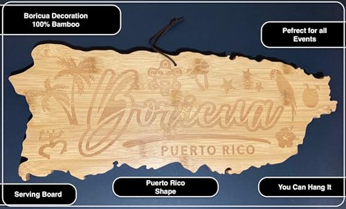 Tabla de cortar de bambú con forma de Puerto Rico Boricua miniatura 7