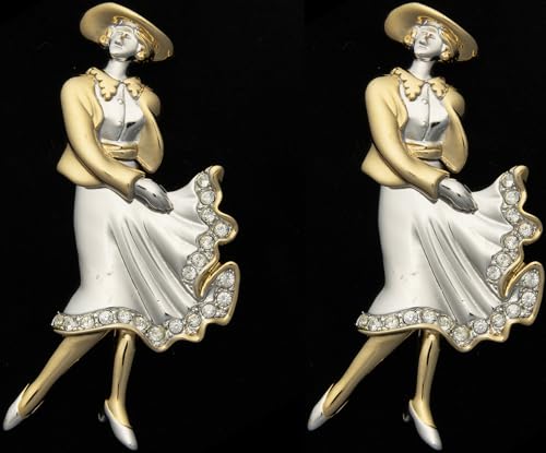 Image of Set of 2 Brooch Lapel Pins With Rhinestones