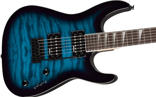 Image of Jackson JS Series Dinky JS20 DKQ 2PT Electric Guitar - Transparent Blue Burst Bundle with Cable, Tuner, Strap, Picks, and Austin Bazaar Guitar DVD