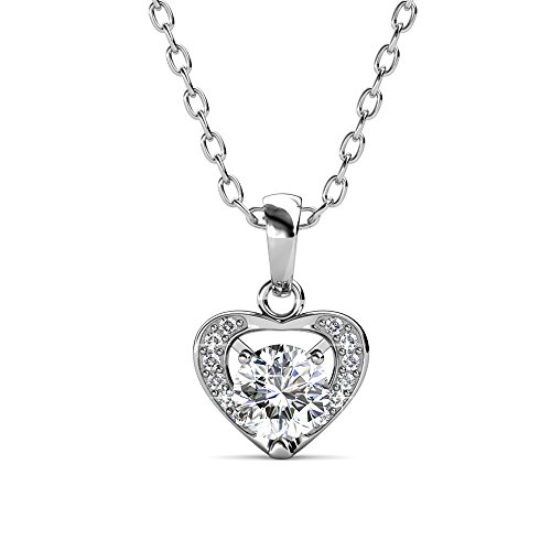 Cate & Chloe Amberly Heart Pendant Necklace, Women's 18k White Gold Plated Necklace with Solitaire Sparkling Round Cut Crystal & Heart Halo, Silver Pendant Necklace for Women