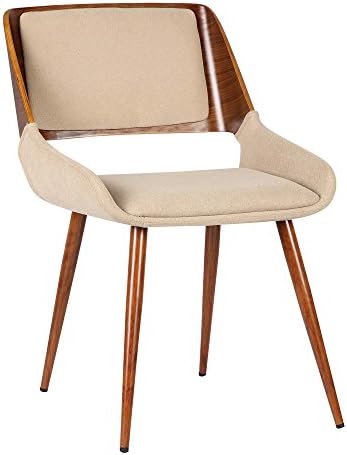Armen Living Panda Mid-Century Dining Chair in Walnut Finish and Brown Fabric - Set of 4