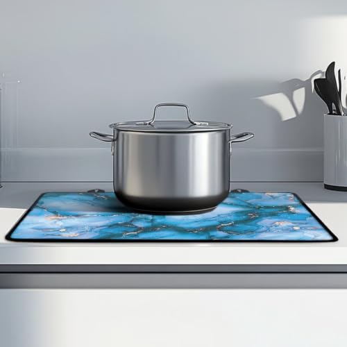 Image of Electric Stove Top Cover Induction Stove Top Protector Heat Resistant Universal Cooktop Mat for Glass Ceramic Stove Top Kitchen Accessories, 29 x 21 Inch, Blue Golden Marble