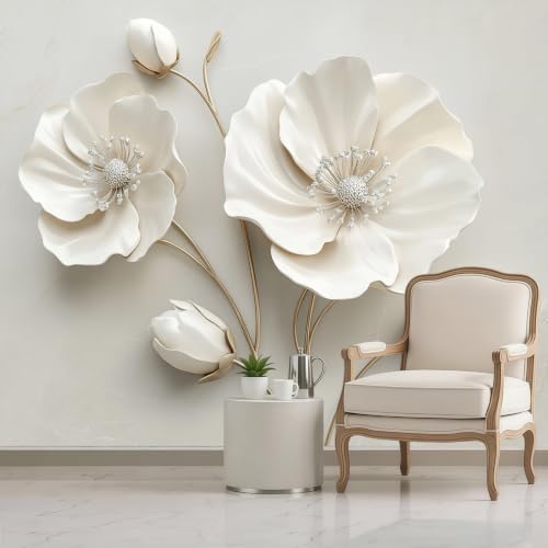 Papier peint fleurs et bourgeons panoramique 3D gris clair salon 250x175 - 4