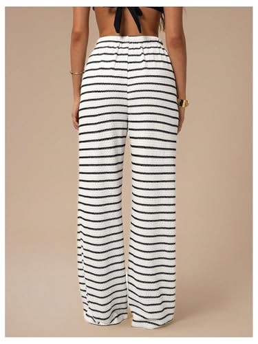 Women's Striped Pants Y2k Drawstring Waist Wide Leg Knitted Loose Trousers Going Out Pants3