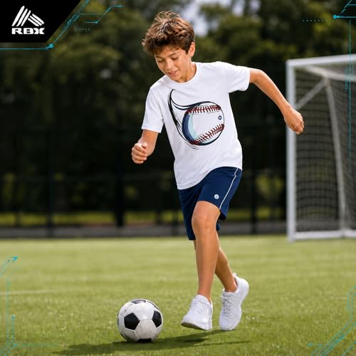 Image of RBX Boys Athletic Shorts Set - 2 Piece Active Performance Graphic Tees and Mesh Gym Shorts for Boys With Elastic Waistband