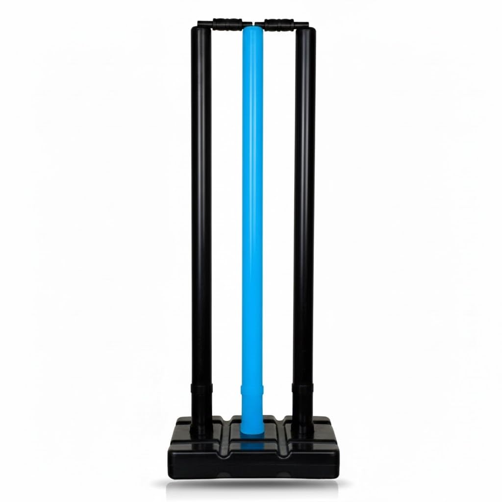Bodyfit Heavy Cricket Stumps | Plastic Set with 3 Stumps + 2 Bails + 1 Stand | Full Size Wickets for Cricket Ground, Tournament Wicket, Multi-2.-picture-28