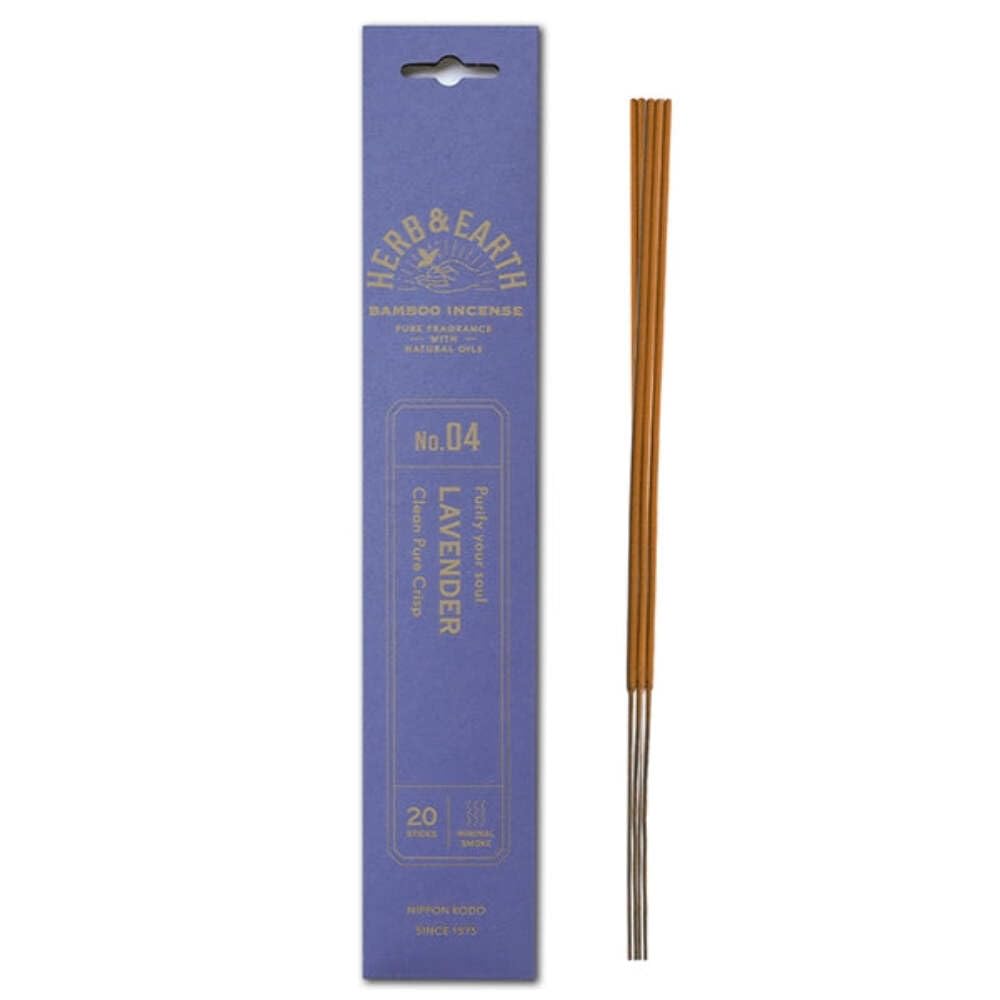 HERB & EARTH H&E Bamboo Incense - Lavender- 20 Sticks by Nippon KODO, Japanese Quality Incense Since 1575