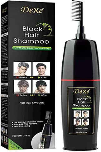 Instant Black Hair Shampoo, gentle botanical formula - ammonia free - unisex hair color shampoo - quick and easy - lasts 30 days 3-in-1 black hair color (200ml Bottle)