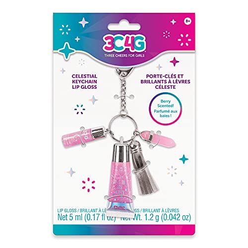 Three Cheers for Girls - Celestial Keychain Lip Gloss - Lip Gloss Keychain for Girls with Two Lavender Tinted, Berry Flavored Glosses - Attach to Backpack, Tote, or Handbag