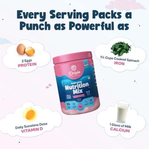 Image of Origin Kids Nutrition Mix | Ages 7-12 | 10g Plant Protein | Eye Health, Immunity & Height Growth | Cotton Candy Swirl, 299g | Zero Refined Sugar | Plant-Based