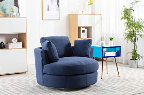 Pannow Modern Akili Swivel Barrel Chair, Accent Sofa Round Barrel Chair 360 Deg Swivel With 3 Pillows For Living Room (40.9D X 42.5W X 31.4H In, Navy) #TOP2
