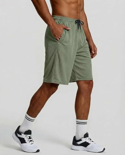 Image of Real Essentials 5 Pack: Men's 9 inch Mesh Shorts - Athletic Gym, Workout, Basketball, Running, Casual Lounge Activewear Pockets