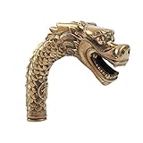 Comimark 1 Pc Pure Copper Brass Grandpa Good Lucky Chinese Old Handmade Carved Dragon Statue Cane Walking Stick Head Decorati
