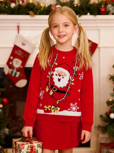 Image of Kids Crewneck Pullover Sweater Cute Pattern Long Sleeve Sweatshirt Holiday Costumes for 5-14 Years Child
