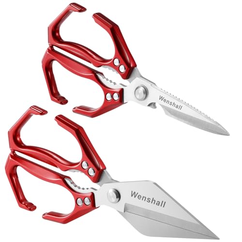 Wenshall - Wenshall Kitchen Scissors, Heavy Duty Kitchen Shears for Cutting Chicken, Poultry, Game, Meat - Chopping Vegetable, Dishwasher Safe,Christmas Gifts for Men Women(Red)
