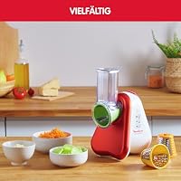Moulinex Fresh Express 3 in 1 Elektrisches Schnitzelwerk, Gemüseschneider, Gemüsehobel, 150W, 3 Einsätze (fein reiben, fein schneiden, Käse reiben), Made In France, rot, weiß, DJ7535 – Ansicht 7