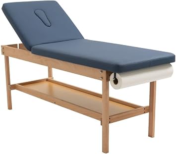 27.5" Width Comfortable Medical Exam Table & Bed with Wooden Storage Base and Paper Holder for Treatment Clincal Blue