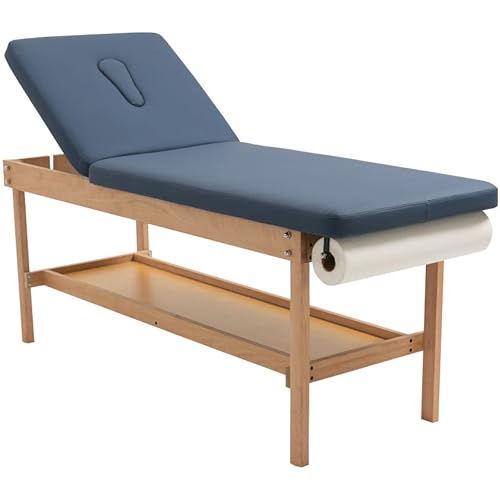 27.5" Width Comfortable Medical Exam Table & Bed with Wooden Storage Base and Paper Holder for Treatment Clincal (Blue)