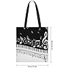 FekiLoot Black White Music Note Polyester Tote Bag, 35x40cm Stylish Lightweight Shoulder Handbag, Reusable Multi-Purpose Fabric Carryall for Work Travel Shopping Daily Use #3