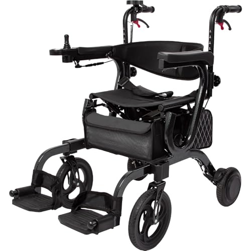 4 in 1 Intelligent Electric Wheelchair,Rollator Walker with Seat, Lightweight Foldable Transport Wheelchair Combo,Detachable Footrests, 10