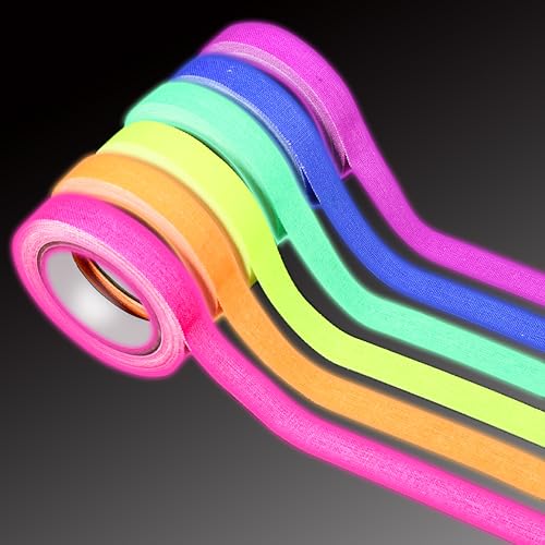 6 Rolls Neon Gaffer Cloth Tape, Fluorescent UV Blacklight Reactive Tape Glow in The Dark Neon Tapes Bright Spike Tapes for Glow Party Stage Decorations, Coding Floors Marking, 10mm x 5m
