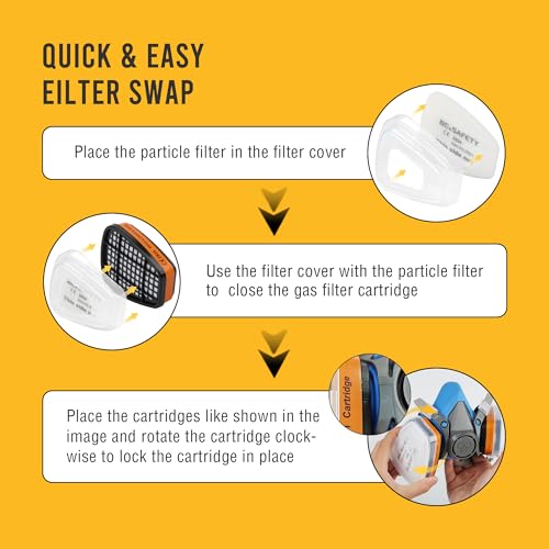 BEESAFETY Half Face Respirator Mask with 2 A1 Gas Filters & 8 P2 Dust Replacement Filters, RD-510 Reusable Respirator for Cleaning,Painting, Resin, Solvent Fumes,Sanding,Home and Industrial Dust - Thumbnail 7