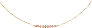 Dainty Birthstone Beaded Bar Necklace,18K Gold Plated Handmade Faceted Turquoise,Lapis,Amazonite,Tiger Eye,Emerald,Ruby,Blue Apatite,Opal Stone Necklaces for Women
