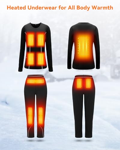 FERNIDA Women's Heated Thermal Underwear Set, Fleece Lined Heated Base Layer, Electric Long Sleeve Top & Bottom for Winter Warmth, M Black - Image 2