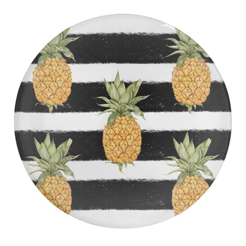 4 imanes de cristal fuertes para nevera, color amarillo, verano, fruta, piña, fondo de líneas blancas y negras, imán para nevera, para oficina, escuela, inauguración de la casa o decoración del hogar