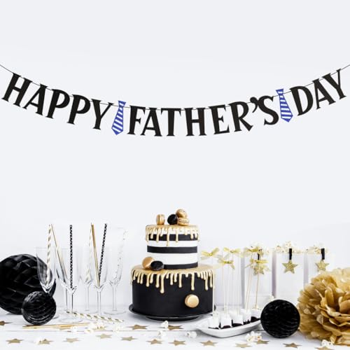 Image of Happy Father's Day Decorations Banner - Black Glitter Father's Day Hanging Decor Signs Banner Party Supplies, Ideal for Home, Office, and Party Celebrations