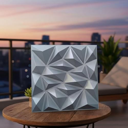 Image of Kayra Decor 3D Wall Panels Diamond Design - Silver Color | 19.7 inch x 19.7 inch (Pack of 18) - Covers 48.42 Sq. Ft | Premium Home & Office Wall Decoration