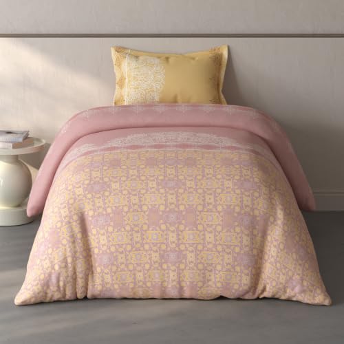 Image of Spaces Fiora Ornate Single Bedsheet with 1 Pillow Covers | 100% Cotton Bed Sheet | Percale Bedding Set | Super Soft & Breathable Bedsheet | Blush | 152 x 228 Cm