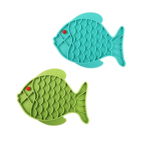 YARCHONN Lot de 2 tapis d'alimentation lente pour chiens, tapis à lécher et friandises alimentaires, bol pour contrôler lanti-ballonnements, alimentation lente pour le beurre d'arachide(bleu/vert) Cover