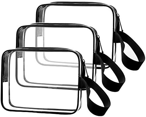 Sariok 3pcs/pack Clear Toiletry Bag with Zipper TSA Approved Travel Cosmetic Bag PVC Make-up Pouch Handle Straps for Women Men, Carry On Airport Airline Compliant Quart Bags 3-1-1 Kit Luggage