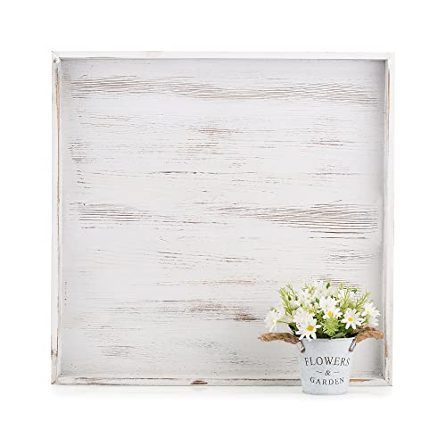 Hanobe Square Large Ottoman Tray: Extra Large Serving Trays with Handles Rustic Wood Whitewash Decorative Coffee Table Farmhouse Home Decor for Living Room Kitchen Counter 20