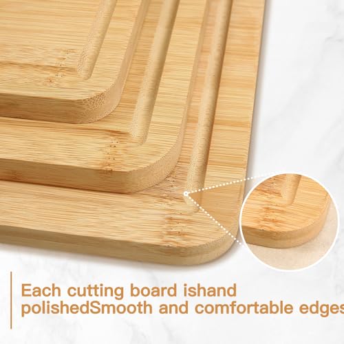 Set de 3 tablas de cortar de bambú y titanio – doble cara, resistentes y duraderas – con asas, 3 tamaños para verduras, frutas, quesos y más miniatura 5