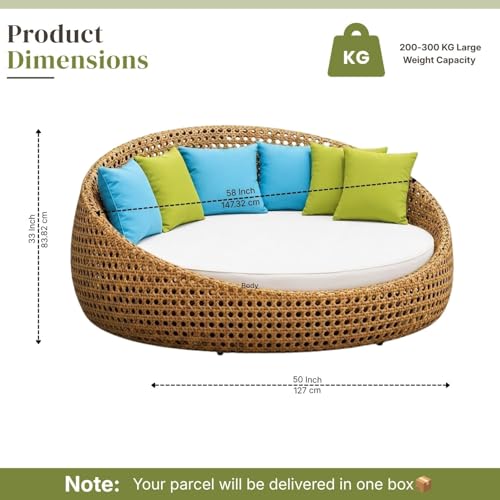Image of DEVOKO Outdoor Double Seater Wicker Patio Weatherproof Daybed with Water-Resistant Cushions Furniture for Poolside,Garden,Balcony,Terrace(Honey Wicker & White Cushion)