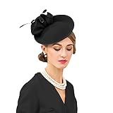 Black Wool Felt Fascinators Hats for Women Ladies Elegant Formal Hats with Floral Vintage Church Dress Hat for Funeral