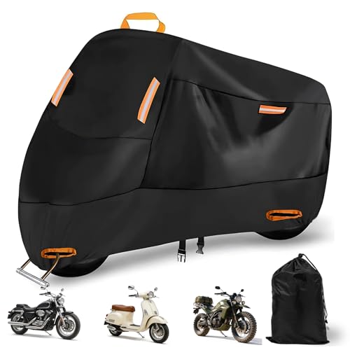 Funda para Moto Impermeable, XXL 245 x 105 x 125 cm, Cubierta de Motocicleta Tejido Oxford 210D Antipolvo Antiviento con Bandas Reflectantes, Protección UV Sol Lluvia Nieve para Interior Exterior
