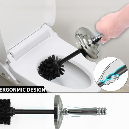 Image of Silver Chrome Toilet Bowl Brush with Holder with Removable lastic Liner, Durable Bathroom Cleaning Tool, Bathroom Cleaner Brush for Efficient Cleaning and Hygiene