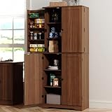 Furnify 72' Tall Kitchen Pantry, Farmhouse Pantry Storage Cabinet with Doors Organizer, Freestanding Cupboard with Adjustable Shelves, Rustic Buffet Cabinet for Kitchen, Dining Room, Bathroom, Walnut