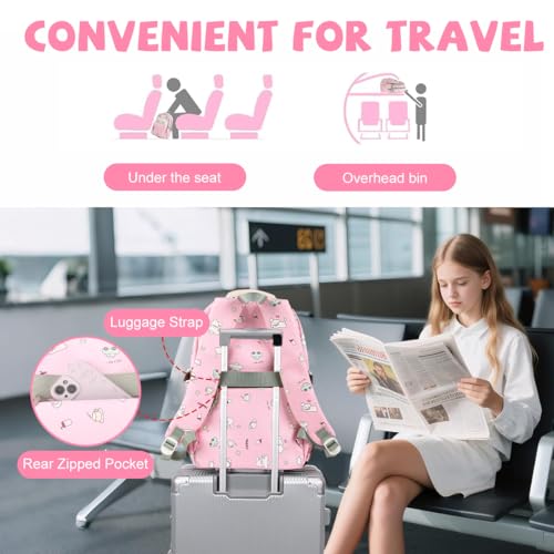 Image of PALAY School Bag for Girls Pink Nylon Backpack Cute Cat Waterproof Bookbag Kawaii Cartoon Printed Daypack Large Capacity Multi-pockets Bagpacker Bag for Primary, Elementary, Middle School