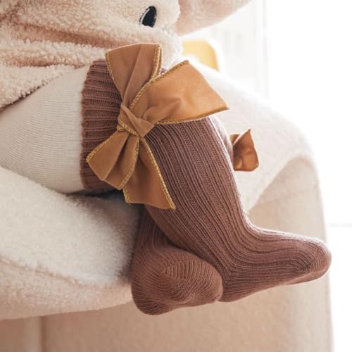 0-5T Baby Girl Knee High Socks with Velvet Bows 4 Pairs Cotton Rib Knit Long Socks Infants Toddlers4